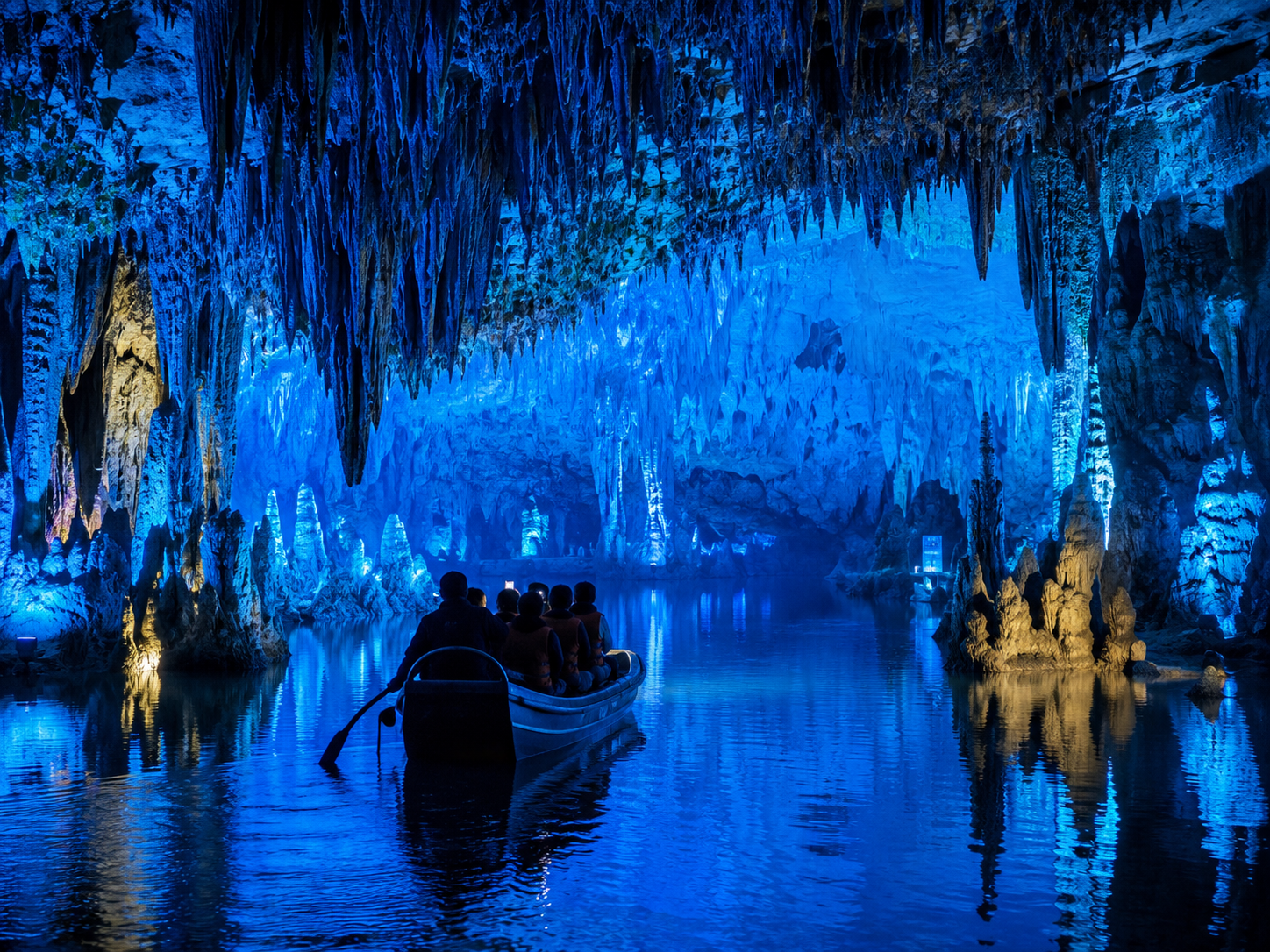Longgong Cave boat ride through Guizhou karst river
