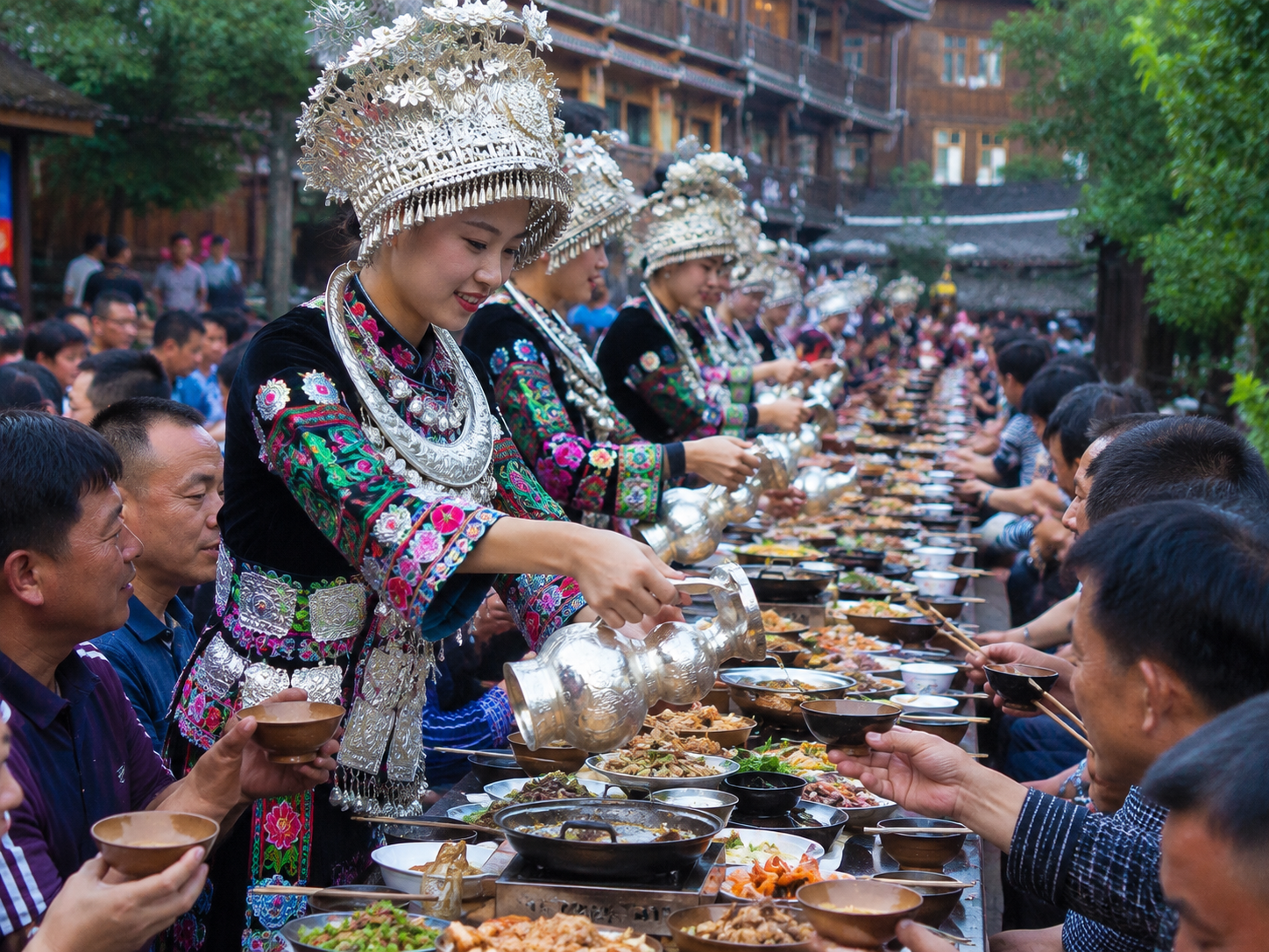 Miao long-table feast in Guizhou village