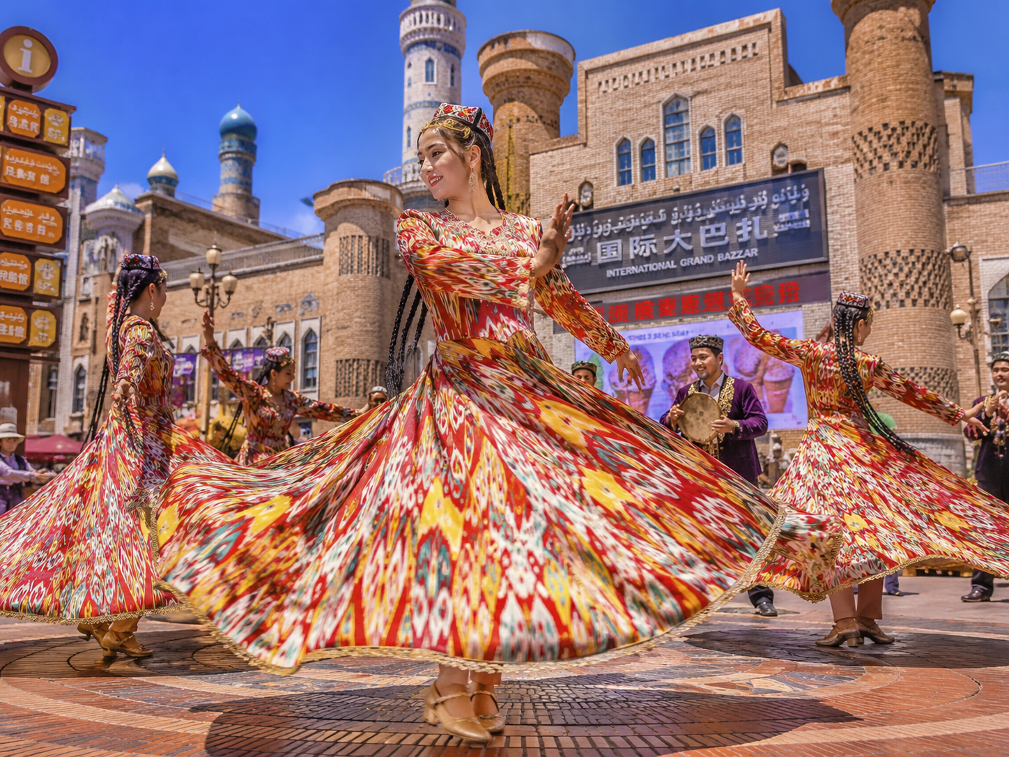 Uyghur dance performance at a Xinjiang bazaar