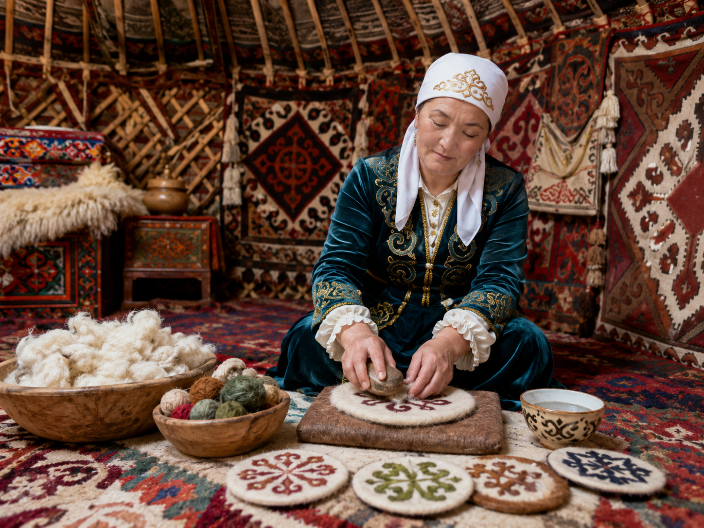 Kazakh felt making workshop for nomadic craft experience