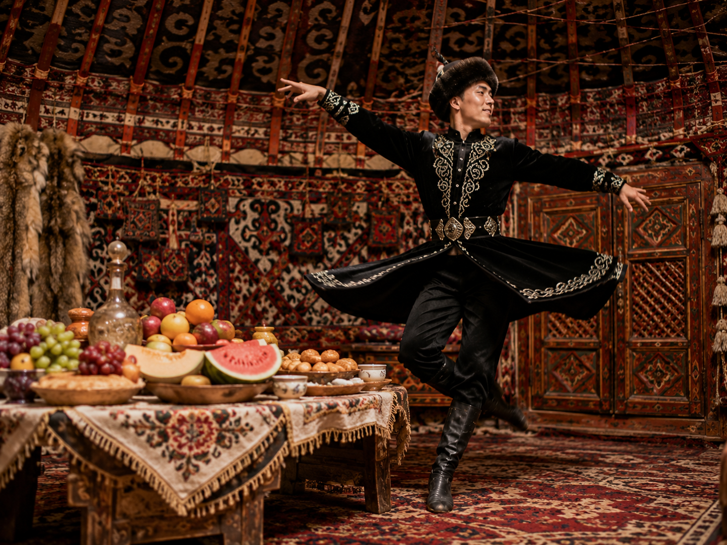 Kazakh dombra music and black horse dance cultural performance