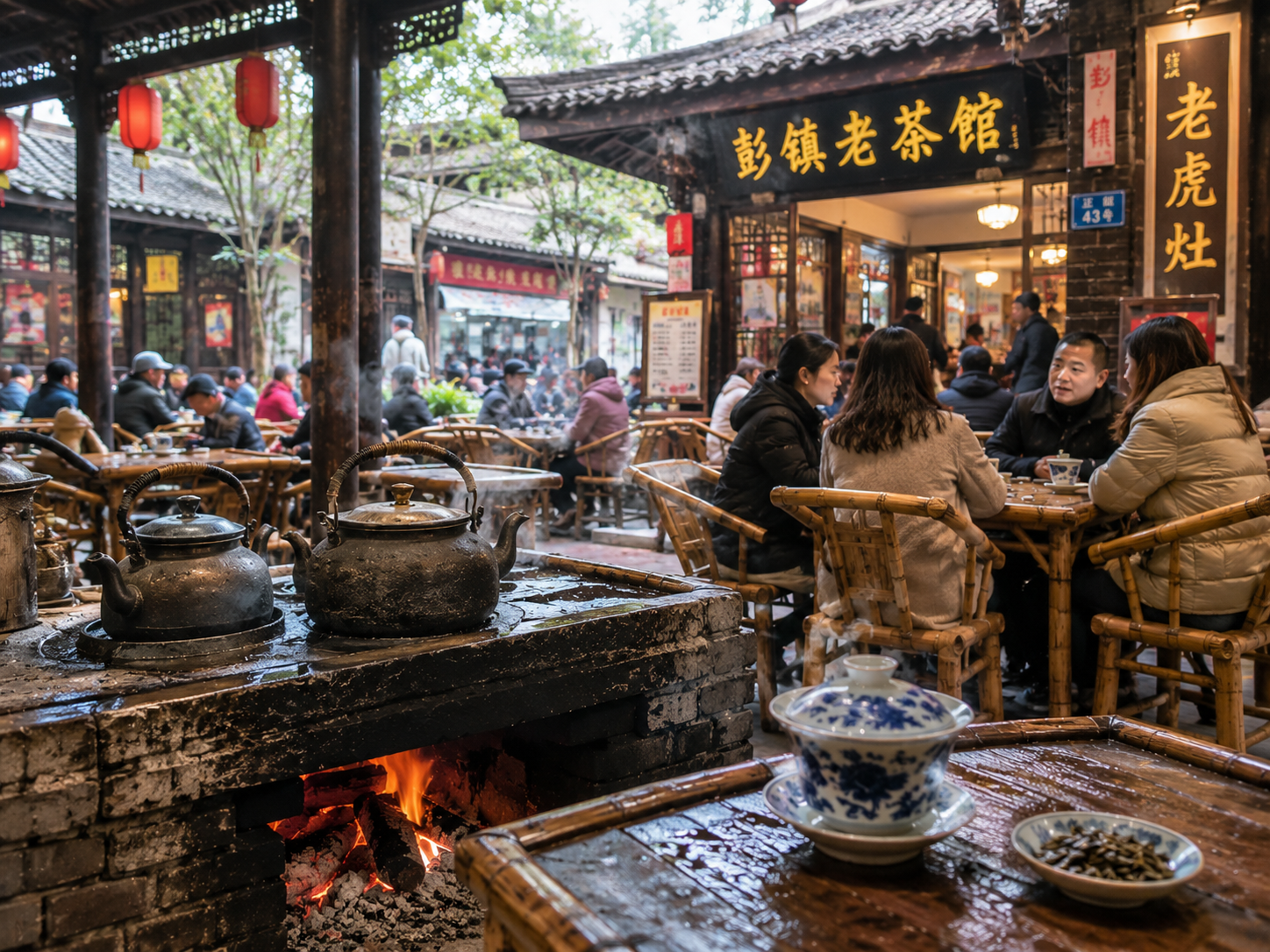 Pengzhen teahouse and everyday Sichuan local life