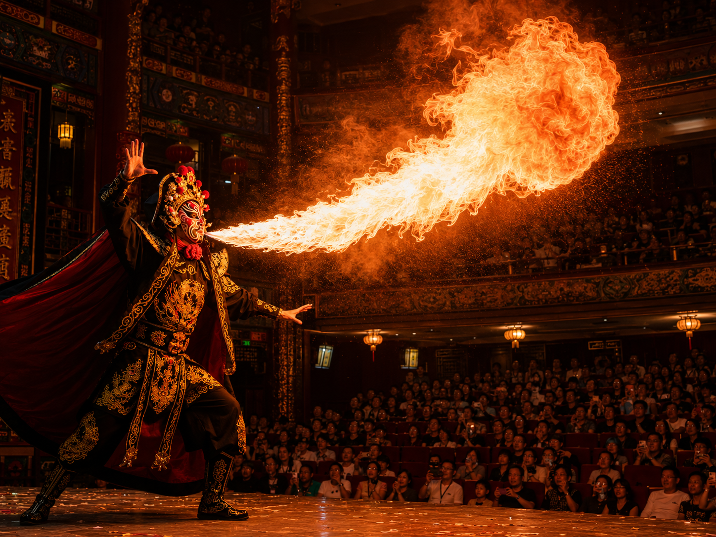 Sichuan opera fire performance for family culture route